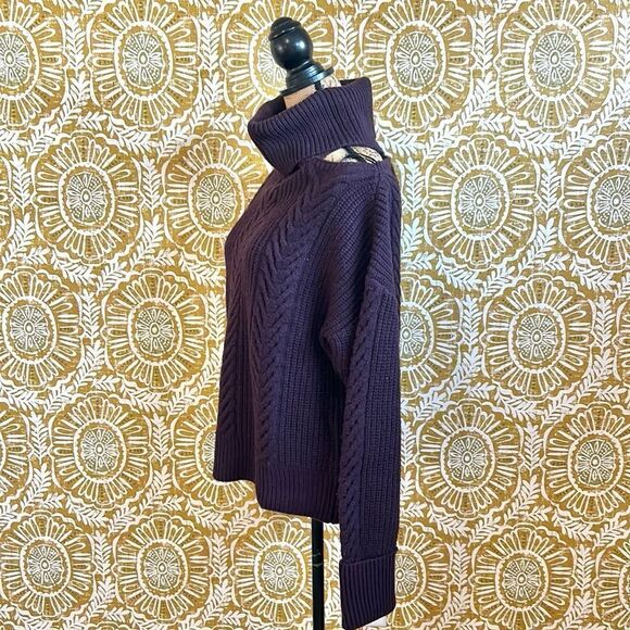 NWT PAIGE Lorilee Turtleneck Cable Knit Wool Blend Sweater in Dark Sangria sz M - Picture 8 of 12